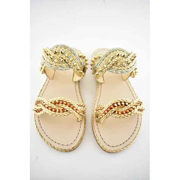 Christian Louboutin Normandie Flat Rope Gold Leather Spike Slip Slide Sandal 36 - Picture 5 of 11